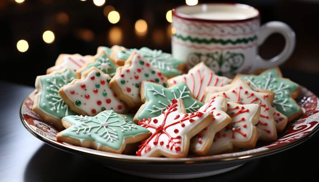 homemade gingerbread cookies decorate the christmas tree generated by ai